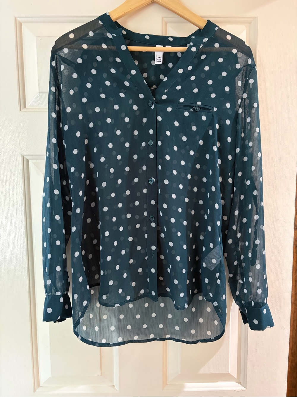 Kut from the Kloth Sheer Polka Dot Button Front Blouse | Size S